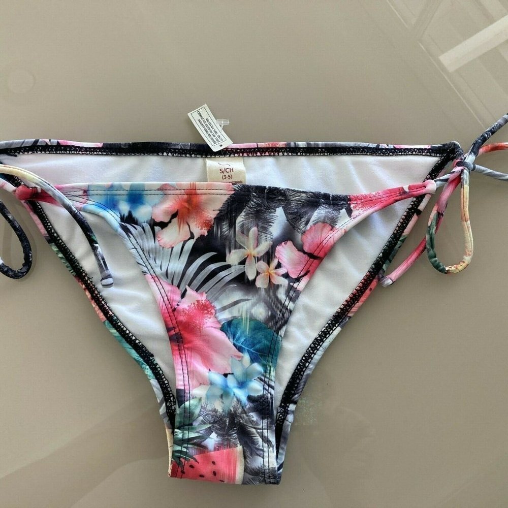 New OP bikini bottoms sz 3-5 side ties floral tropical hibiscus palm print